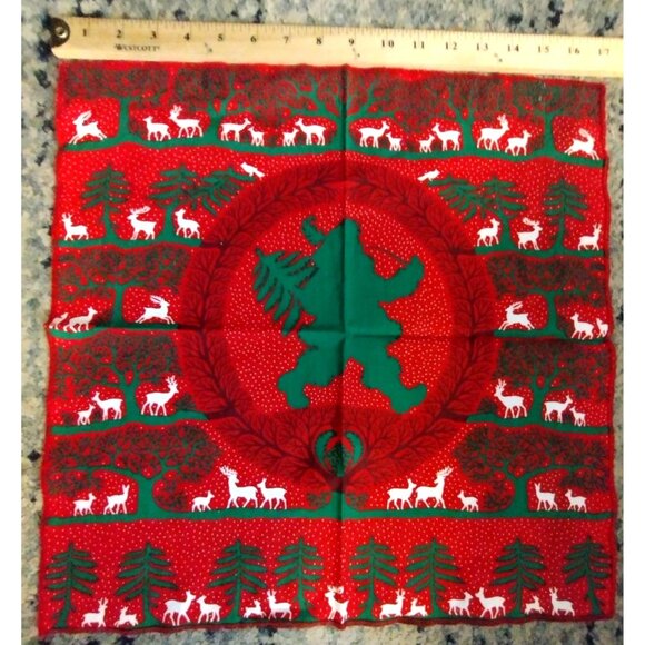Christmas Napkins Woodland Santa Cheryl Ann Johnson 1980s Set of 6 Rustic - Picture 3 of 14